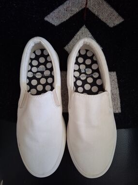 Marimekko White Canvas Slip-Ons with Black Polka Dot Insole